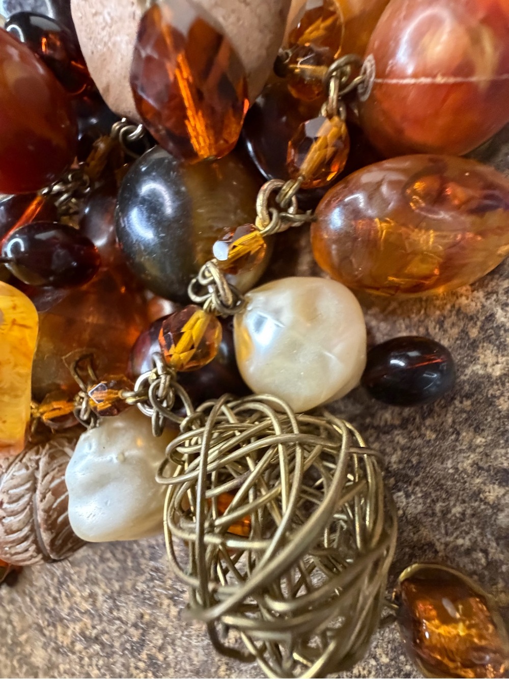 Cecile Jeanne Paris Vintage Statement Chunky Bead Necklace in Amber and Gold - Picture 8 of 8